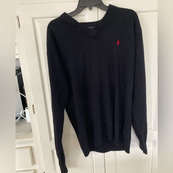 Vintage Polo Ralph Lauren Black Label 100% Cashmere Black Red Pony Sweater XL - Picture 1 of 5